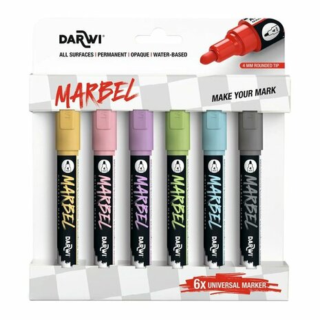 MARBEL set 6 markers  4mm pastel &ndash; foto van acrylmarker